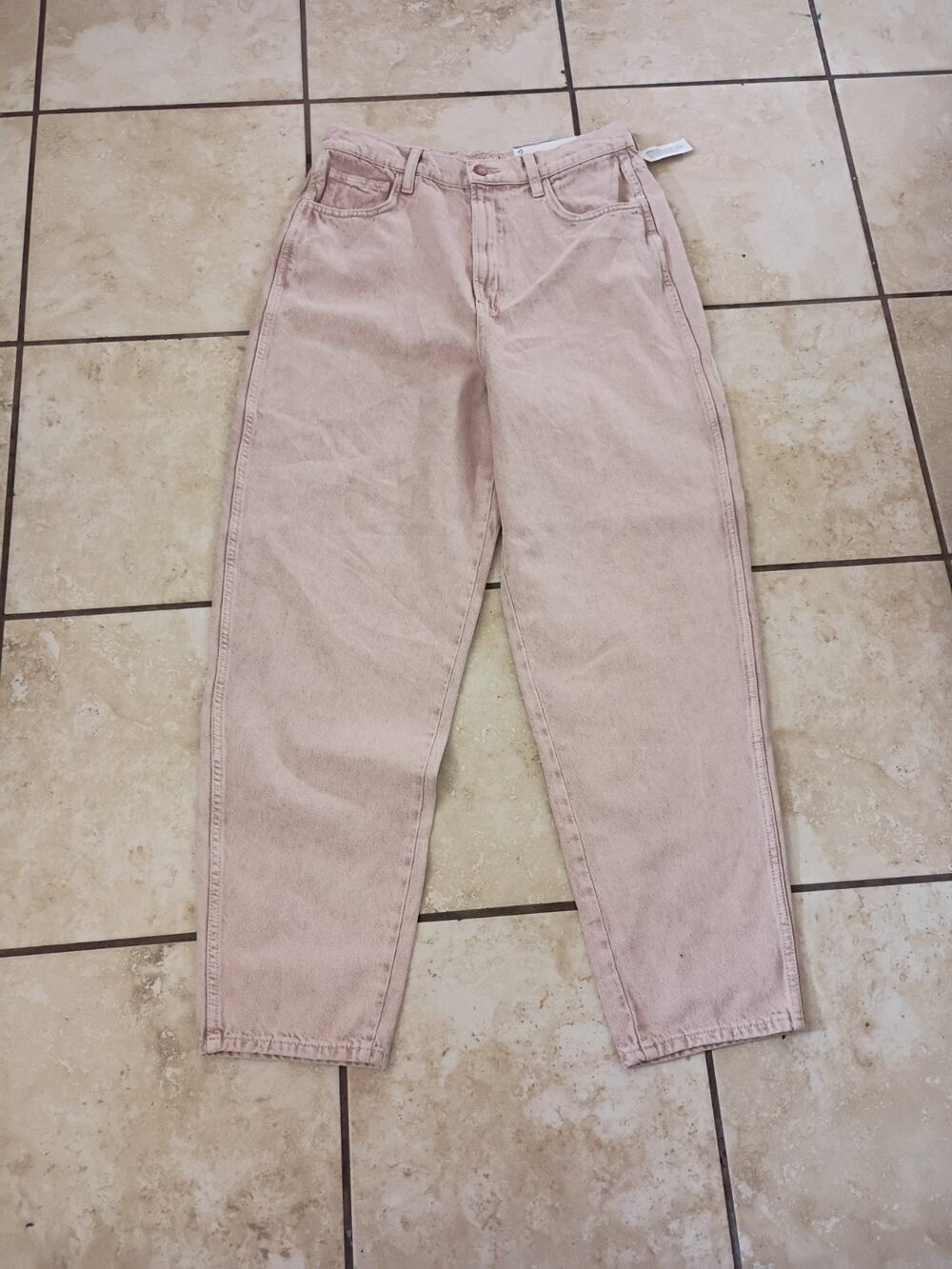 Arizona Pinched Waist Baggy Jeans Tapered leg Washed Khaki size 13